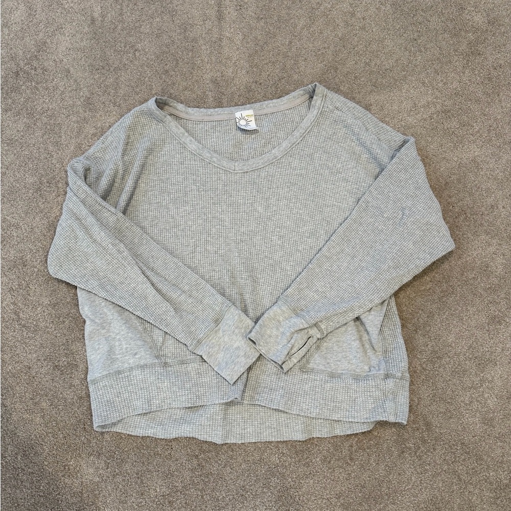 Aerie Ribbed Knit Top in Light Gray